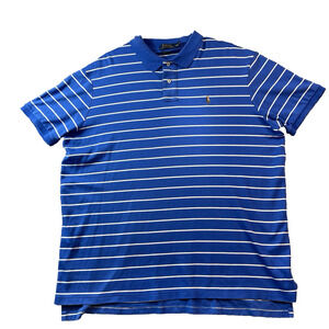 POLO Ralph Lauren Men Prima Cotton Short Sleeve Polo Size 2XL Blue Striped Golf